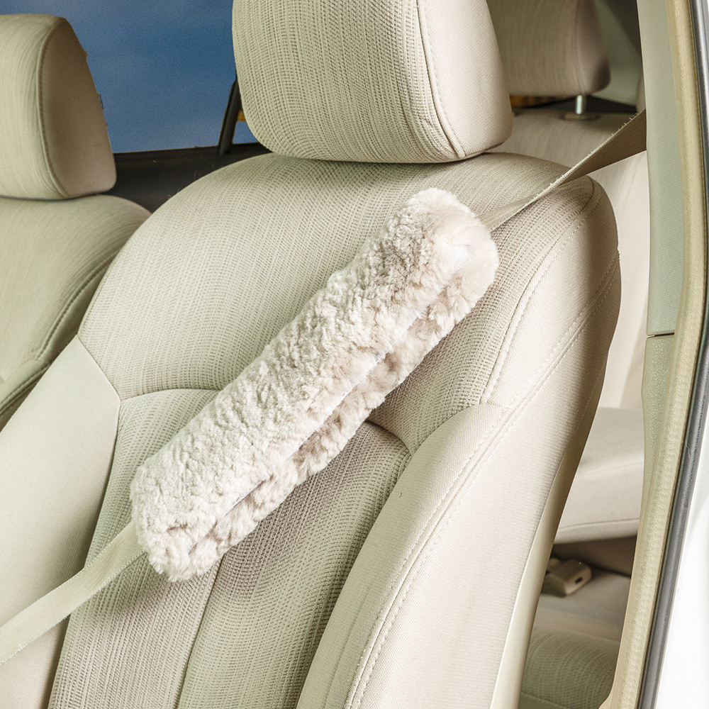 Gray ocuS 2pcs Auto Seat Belt Shoulder Pad Soft High Densed Real Sheepskin Wool Car Seat Backpack Luggage Strap Cushion 